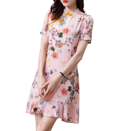 GeleiStory/GeleiStory  2022夏新款立領(lǐng)盤扣印花氣質(zhì)中國(guó)風(fēng)旗袍  女裝＞中式女裝＞女旗袍