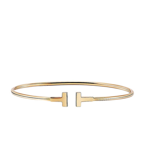 Tiffany & Co./蒂芙尼 經(jīng)典Tiffany T系列 18K金黃金T形圖案Wire窄式手鐲GRP07791