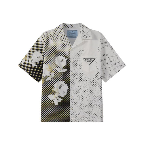 PRADA/普拉達 【22年新款】 男士棉質(zhì)寬松版休閑短袖襯衫白色多色印花圖案 UCS406 1ZSJ S 2
