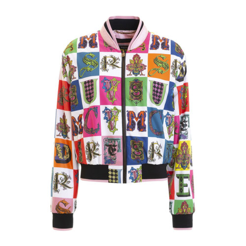 VERSACE/范思哲 女士拼色聚酰胺經(jīng)典字母徽標(biāo)印花裝飾拉鏈開合長袖上衣外套 A82090-A228888-A7001