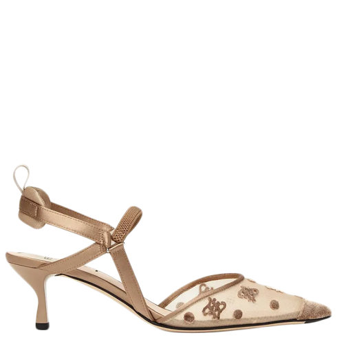 FENDI/芬迪      女士米色網(wǎng)眼FF Karligraphy中跟露跟鞋8J8243AHH5F1FZJ