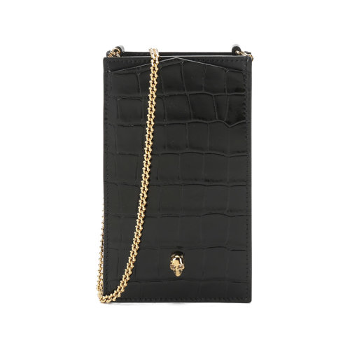 AlexanderMcQueen/亞歷山大麥昆 女士牛皮革骷髏頭單肩斜挎包鏈條包手機(jī)包 632035 1JMFG