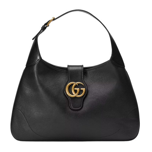 Gucci 古馳 22新款 女士中號(hào)黑色皮革金色飾面搭扣磁扣開(kāi)合雙G標(biāo)志調(diào)節(jié)肩帶單肩手提包726274AAA9F1000