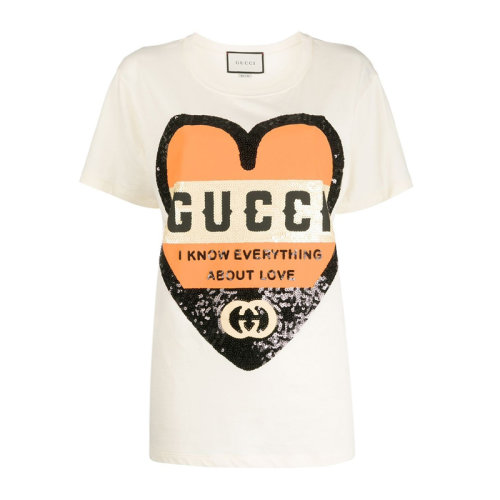 GUCCI/古馳  女裝 服裝 圓領(lǐng)棉質(zhì)心形印花 女士短袖T恤 492347心形字母印花