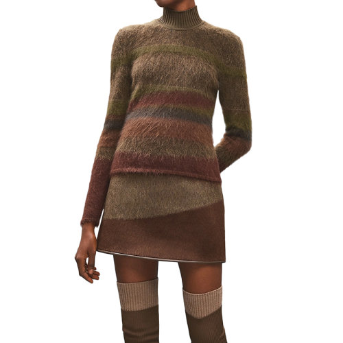 HERMES/愛馬仕 22年秋冬新款 女士洛登綠色羊毛混紡條紋長袖套頭衫毛衣H2H2600DG4P44