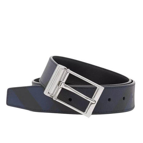 BURBERRY/博柏利新款 男士海軍藍/藍色雙面兩用London格紋拼皮革腰帶35毫米80401901