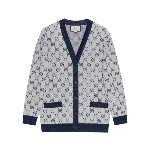 GUCCI/古馳 【22秋冬新款】 女士棉質(zhì)V領(lǐng)針織衫開衫GG提花圖案 692727 XKB54