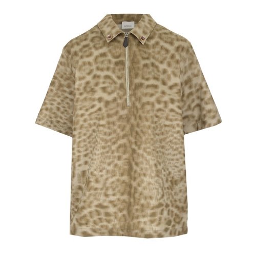 BURBERRY/博柏利 19年春夏 豹紋 女性 復(fù)古 翻領(lǐng) 豹紋 女士短袖襯衫 4560515