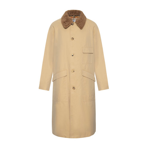 純棉卡其色可拆卸毛領(lǐng)長款大衣 BURBERRY/博柏利 巴寶莉 男裝 男士外套 風(fēng)衣 男士大衣 瑕疵特賣（陳列痕跡，不影響使用）