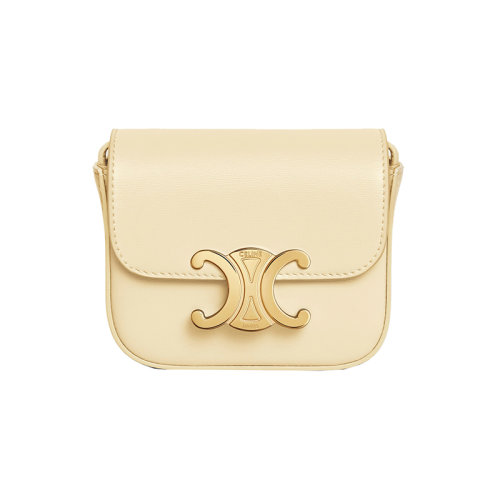 CELINE/賽琳 23春夏新款 女士淡黃色小牛皮金色金屬按扣調節(jié)拆卸皮革肩帶單肩斜挎包10I513DPV.11OY