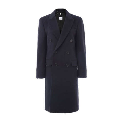 BURBERRY/博柏利 深藍色雙排扣女士羊毛大衣 女士大衣 外套 女裝