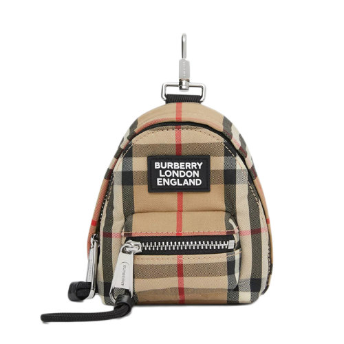 BURBERRY/博柏利 21新款 男女同款米色復古格紋棉質(zhì)徽標貼花背包形狀鑰匙包80310611