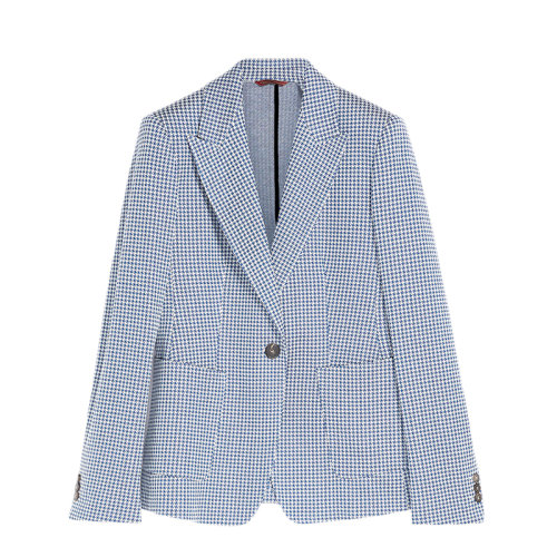 MaxMara/麥絲瑪拉 22年早春新款 ZOLFO系列 女士藍(lán)色/白色棉質(zhì)混紡千鳥格提花西裝外套夾克6911042706001