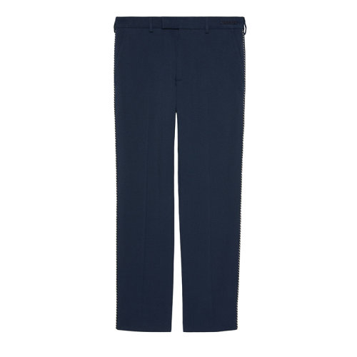 GUCCI/古馳 22年春夏新款 男士深藍(lán)色純棉飾刺繡細(xì)節(jié)長(zhǎng)褲692934ZABK24433