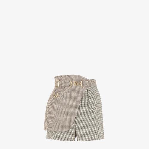  FENDI芬迪 22年秋冬 女士 短褲 米色千鳥格紋羊毛短褲 FR6410AKSMF1IHB