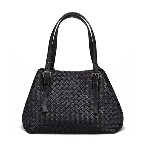 Bottega Veneta/葆蝶家 女士黑色羊皮雙手提編織單肩包手提包購(gòu)物袋女包 481709-V0016-8175