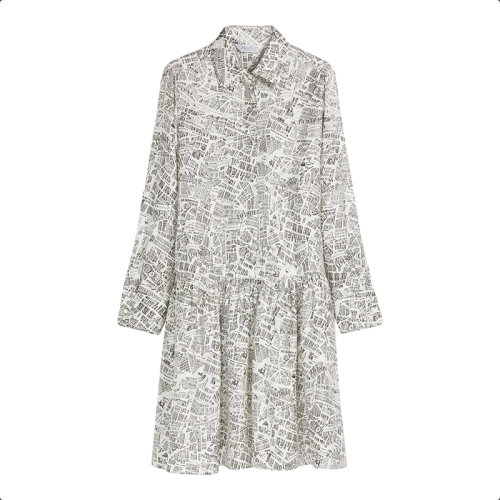 MaxMara/麥絲瑪拉 22年早春新款 AQUILE系列 女士白色真絲地圖圖案印花襯衫連衣裙1231012106001