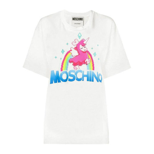 MOSCHINO/莫斯奇諾  女裝  獨(dú)角獸圖案  女士白色棉質(zhì)圓領(lǐng)時(shí)尚休閑春夏短袖T恤 3XA077491401002