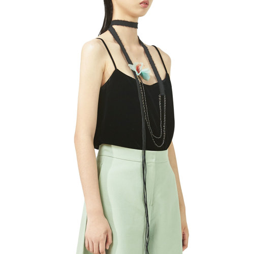 nisiss/怡夕黑色絲絨吊帶女士短袖T恤n186sv21