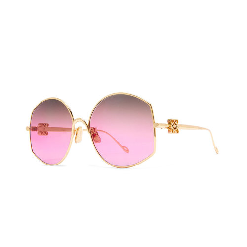 LOEWE/羅意威 22年春夏新款 女士粉色鏡片金色金屬鏡框太陽鏡墨鏡G832270X02-7225