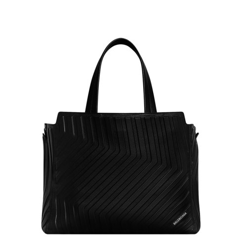 Balenciaga/巴黎世家 22春夏新款CAR系列 男士中號(hào)黑色粒面牛皮革條紋壓花單價(jià)斜挎橫款托特包6794612103I1000