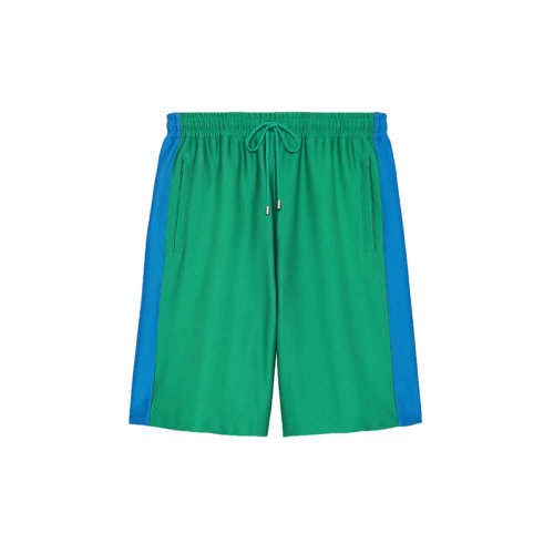 GUCCI/古馳 22秋冬款 The North Face聯(lián)名系列 男士綠色聚酰胺混紡飾有藍(lán)橙色側(cè)條紋多色貼片LOGO圖案平紋針織短褲676596XJDWQ3334