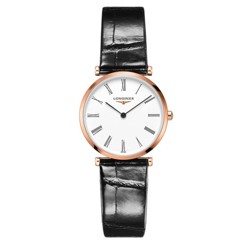 LONGINES/浪琴  嘉嵐系列 石英表白盤羅馬數(shù)字粉紅PVD表殼皮質(zhì)表帶男女表29毫米L4.512.1.91.2