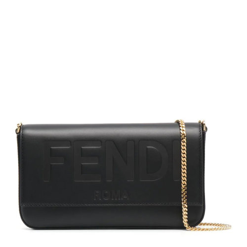 FENDI/芬迪 女士黑色經(jīng)典logo款單肩包皮質(zhì)斜挎包鏈條包女包 8BS032-AAYZ-F0KUR