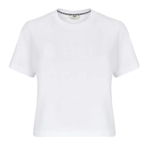 FENDI/芬迪 女士白色針織浮雕FENDI字樣T恤FS7389AHLSF0ZNM