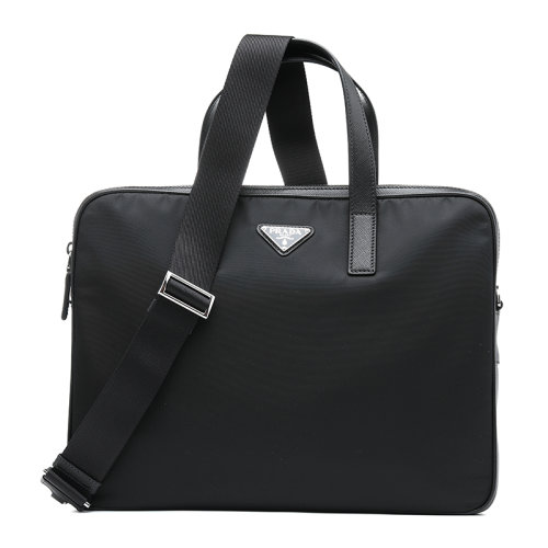 PRADA/普拉達(dá)經(jīng)典三角徽標(biāo)織物/配皮男士公文包2VE3682DM