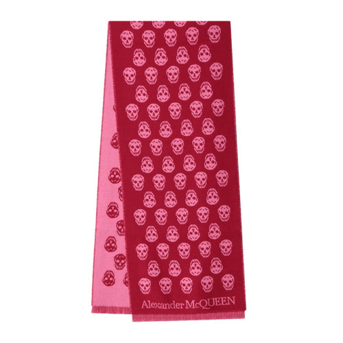 Alexander McQueen/亞歷山大麥昆 女士灰白拼色羊毛經(jīng)典骷髏頭圖案印花流蘇飾邊披肩圍脖圍巾 624425-3200Q-1778