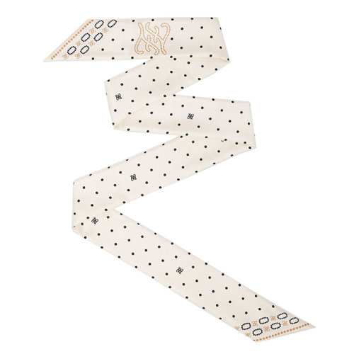 FENDI/芬迪 女士白色真絲圓點(diǎn)花紋和FF Karligraphy圖案絲巾FXT011AHSOF1ENO