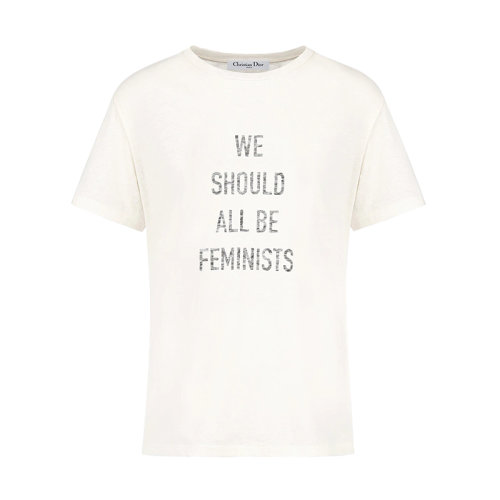 DIOR/迪奧 22年早春新款 女士白色棉麻針織面料女權(quán)主義印花短袖T恤213T03TA001_X0200