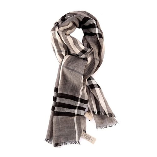 BURBERRY/博柏利 男女通用 中性炭灰色格子羊絨圍巾圍脖 3743234