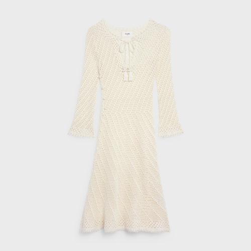  CELINE賽琳思琳 22年秋冬 女士 連衣裙 鉤針編織棉質(zhì)長款連衣裙 2A69Y021Q.01OW