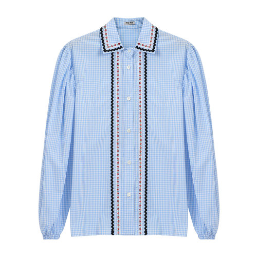 MiuMiu/繆繆 天藍色 女士格紋廓形襯衫 MK1421_318_F0012