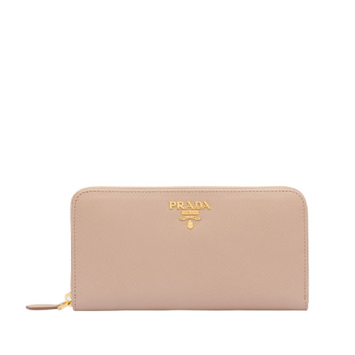 PRADA/普拉達 22春夏新款 女士皮粉色皮革金扣徽標(biāo)長款拉鏈錢包1ML506_QWA_F0236