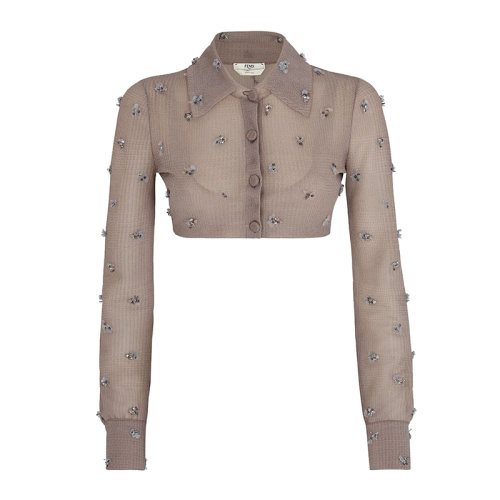 FENDI/芬迪 女士紫色尼龍長袖短開衫FZC901AHEGF1EPS