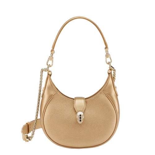 BVLGARI/寶格麗 SERPENTI ELLIPSE系列 女士小號金色小牛皮蛇首搭扣單肩斜挎手提包291824