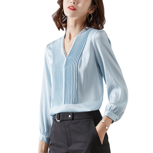 GeleiStory/GeleiStory新款真絲襯衫女V領(lǐng)法式小眾桑蠶 女裝＞女士襯衫＞女士長(zhǎng)袖襯衫