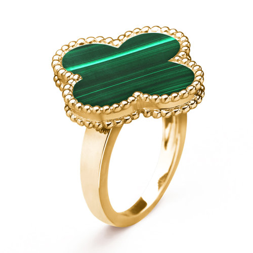 Van Cleef & Arpels/梵克雅寶 經(jīng)典MagicAlhambra系列 18K金黃金鑲嵌綠色孔雀石四葉草戒指/指環(huán)