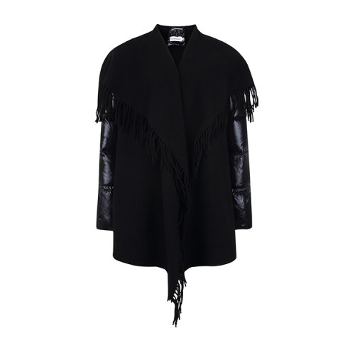 Moncler/蒙克萊  盟克睞女裝 女士黑色時(shí)尚流蘇中長(zhǎng)款外套秋冬羽絨服 0081885A0064999