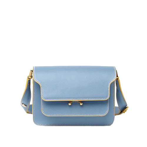 MARNI/瑪尼 20 TRUNK系列 天藍(lán)色荔枝紋小牛皮風(fēng)琴斜挎單肩包 SBMPS01U07LV520Z270Y