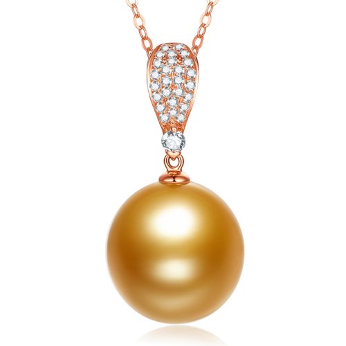 SANDYRILLA/仙蒂瑞拉 【品質(zhì)控】高級感14-15mm南洋海水金珍珠18K金鉆石吊墜