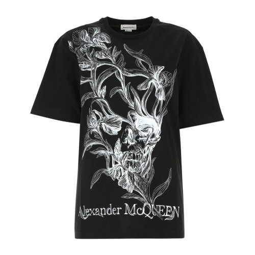 Alexander McQueen/亞歷山大麥昆 男裝 服裝 棉質(zhì)骷髏頭印花圓領(lǐng) 男士短袖T恤