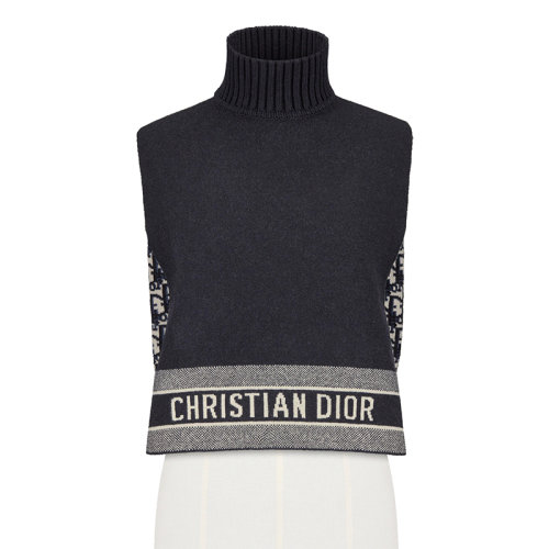 DIOR/迪奧      DIORALPS系列 女士海軍藍(lán)色羊絨老花印花長(zhǎng)款雙面裝飾衣領(lǐng)15DOB412I099_C540