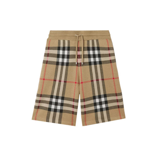 BURBERRY/博柏利 22年秋冬新款 男士米色蠶絲羊毛混紡格紋圖案提花短褲80435721