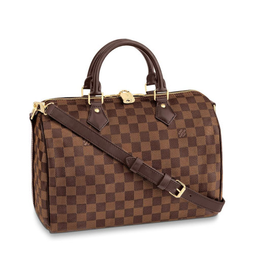 Louis Vuitton/路易威登 經(jīng)典款SPEEDY 30系列 女士烏木色棋盤格帆布飾皮革滾邊金扣配可拆卸肩帶拉鏈開合單肩斜挎手提包N41367