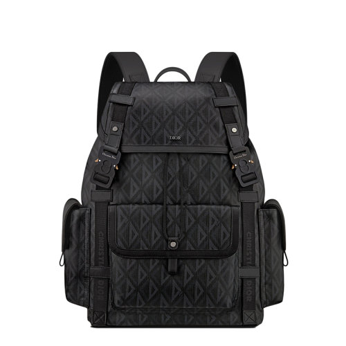 DIOR/迪奧 22春夏新款HIT THE ROAD系列 男士黑色CD Diamond圖案帆布皮革飾邊翻蓋抽繩雙肩背包1ESBA163CDP_H43E