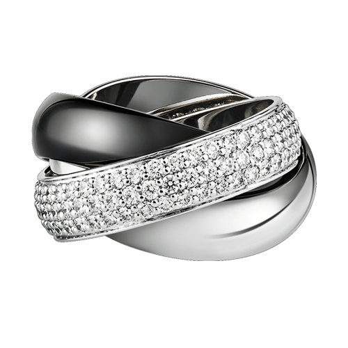CARTIER/卡地亞 TRINITY系列 大號18K金白金鉆石陶瓷 三色三環(huán)戒指N4242700